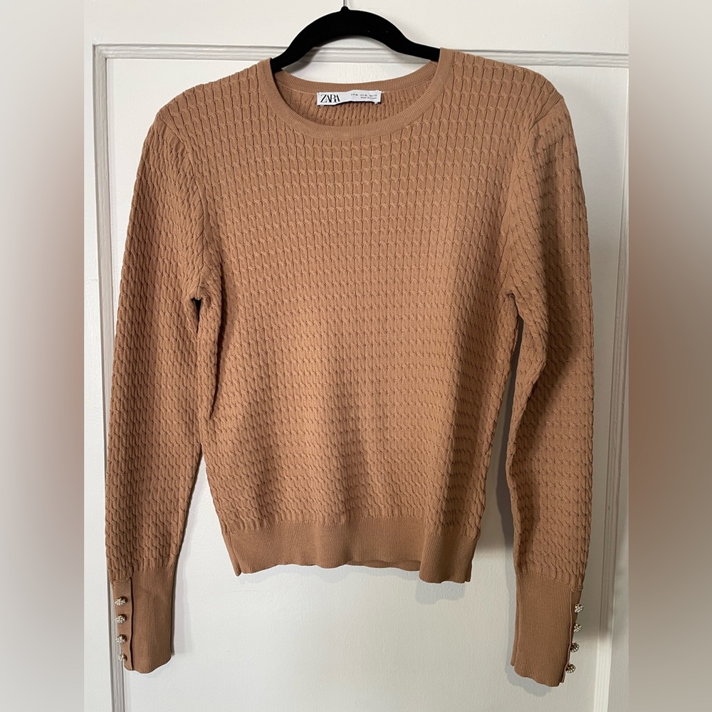 Zara Knit Top with pear button detail on sleeve